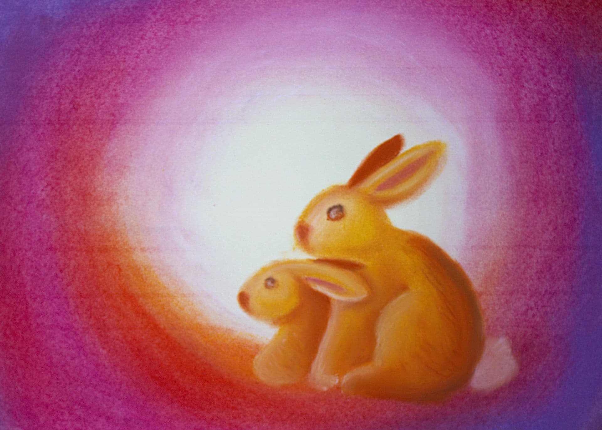 Omhulling moeder konijn en kind